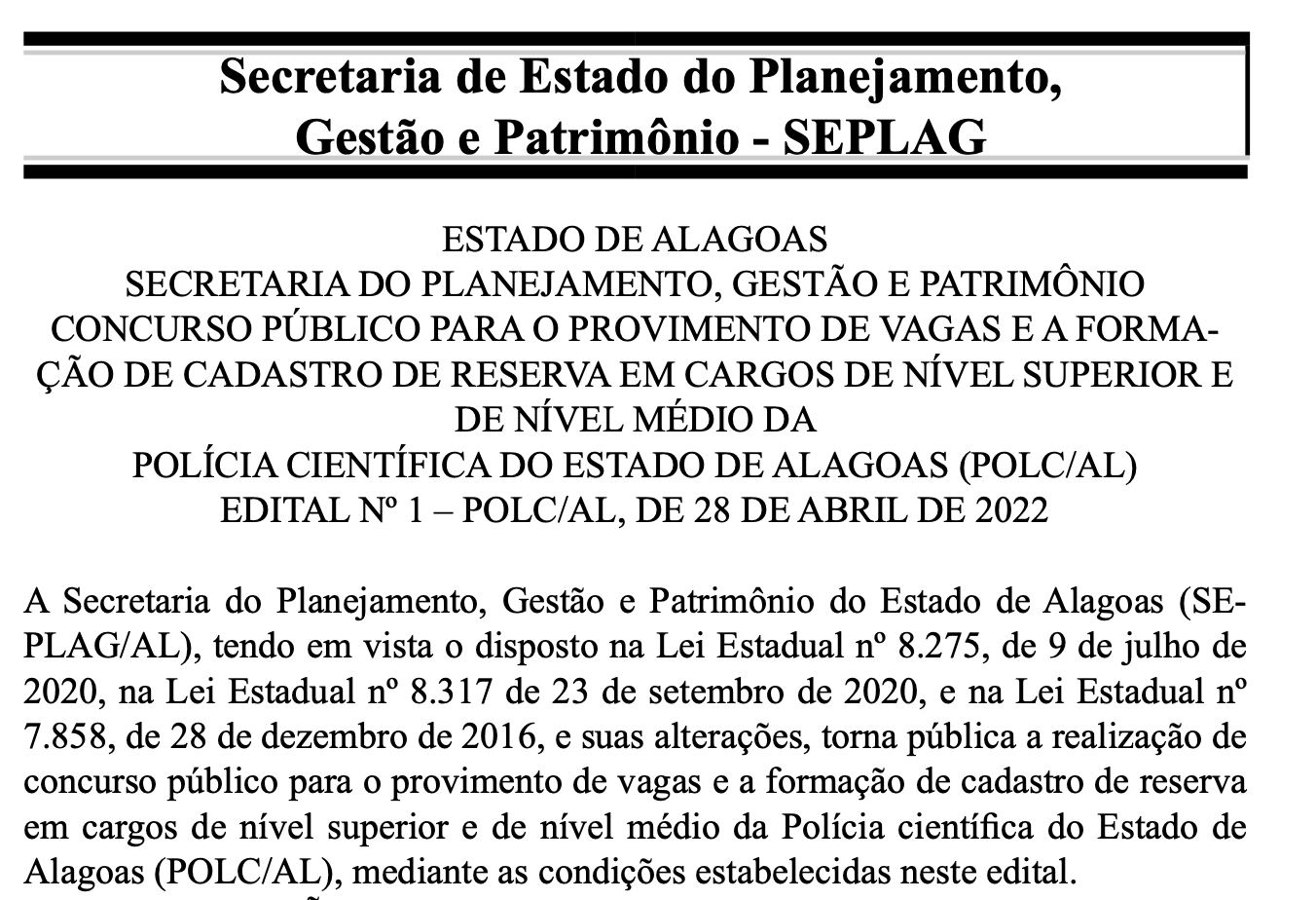 Concurso Seplag AL: edital em fase de planejamento. Veja